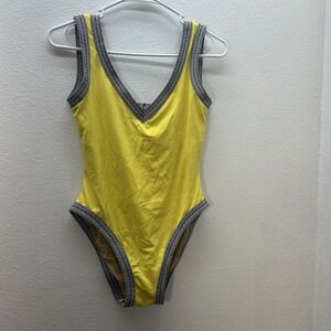 Karla Colletto One Piece Cheeky Swimsuit Bathing Suit Yellow Open Back V Neck 12